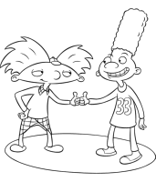 A coloring page of hey arnold